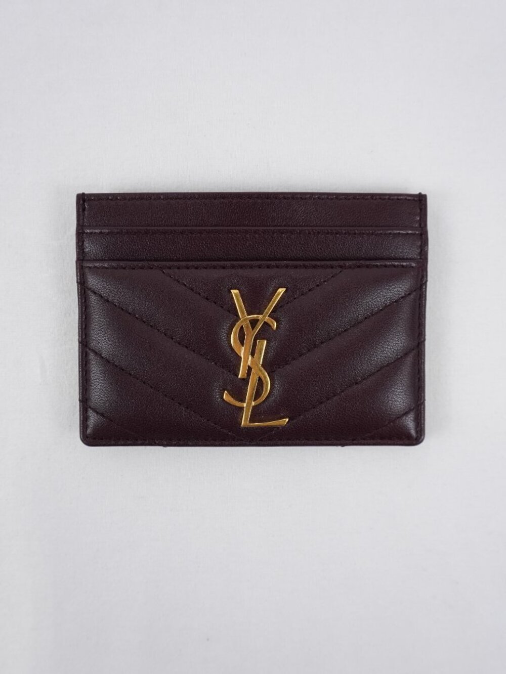 Saint Laurent Cassandre Card Case Wallet In Dark Red Quilted Leather & Gold Logo - Picture 2 of 14